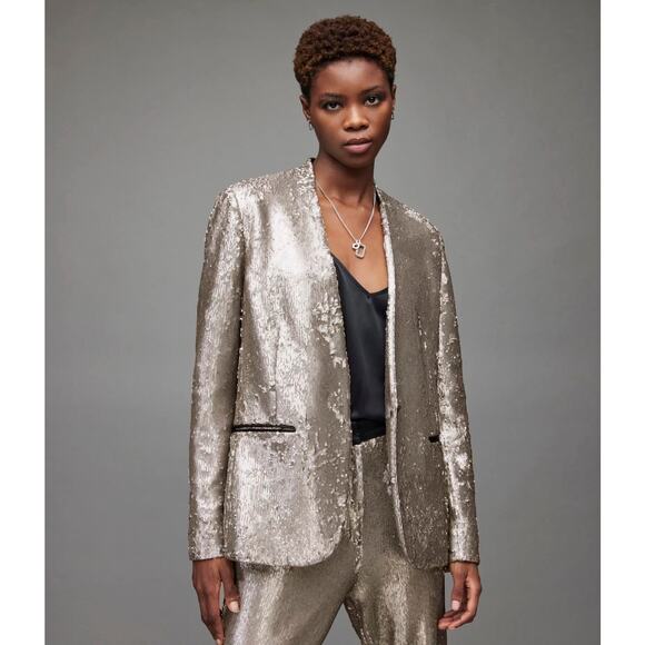 All Saints Jackets & Blazers - All Saints AllSaints Leigh Silver Sequin Tuxedo Blazer Jacket womens 6